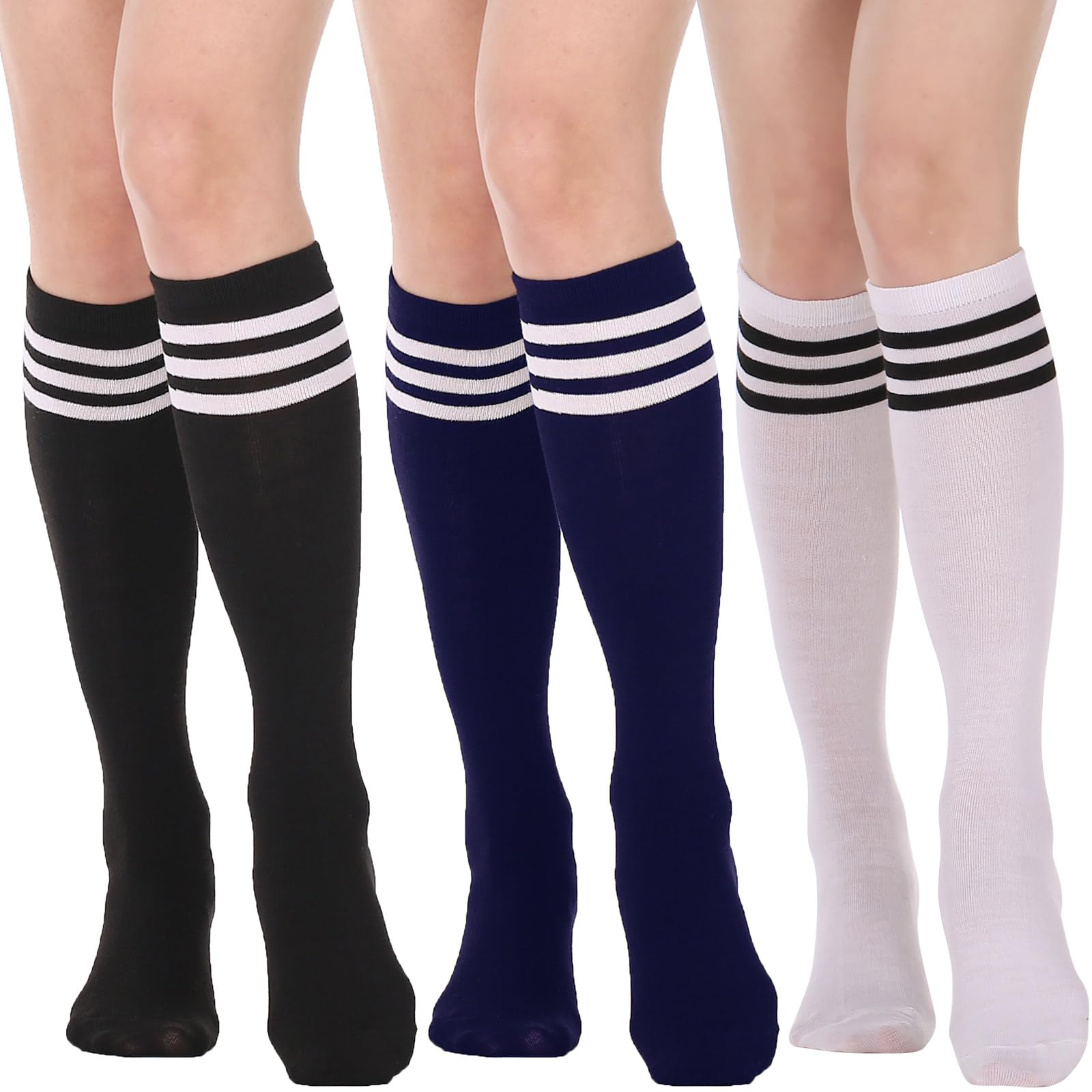 DRESHOW 3 Pairs Cotton Knee High Socks for Women Solid Knit Knee Long Stocking Leg Warmer All Season Gift