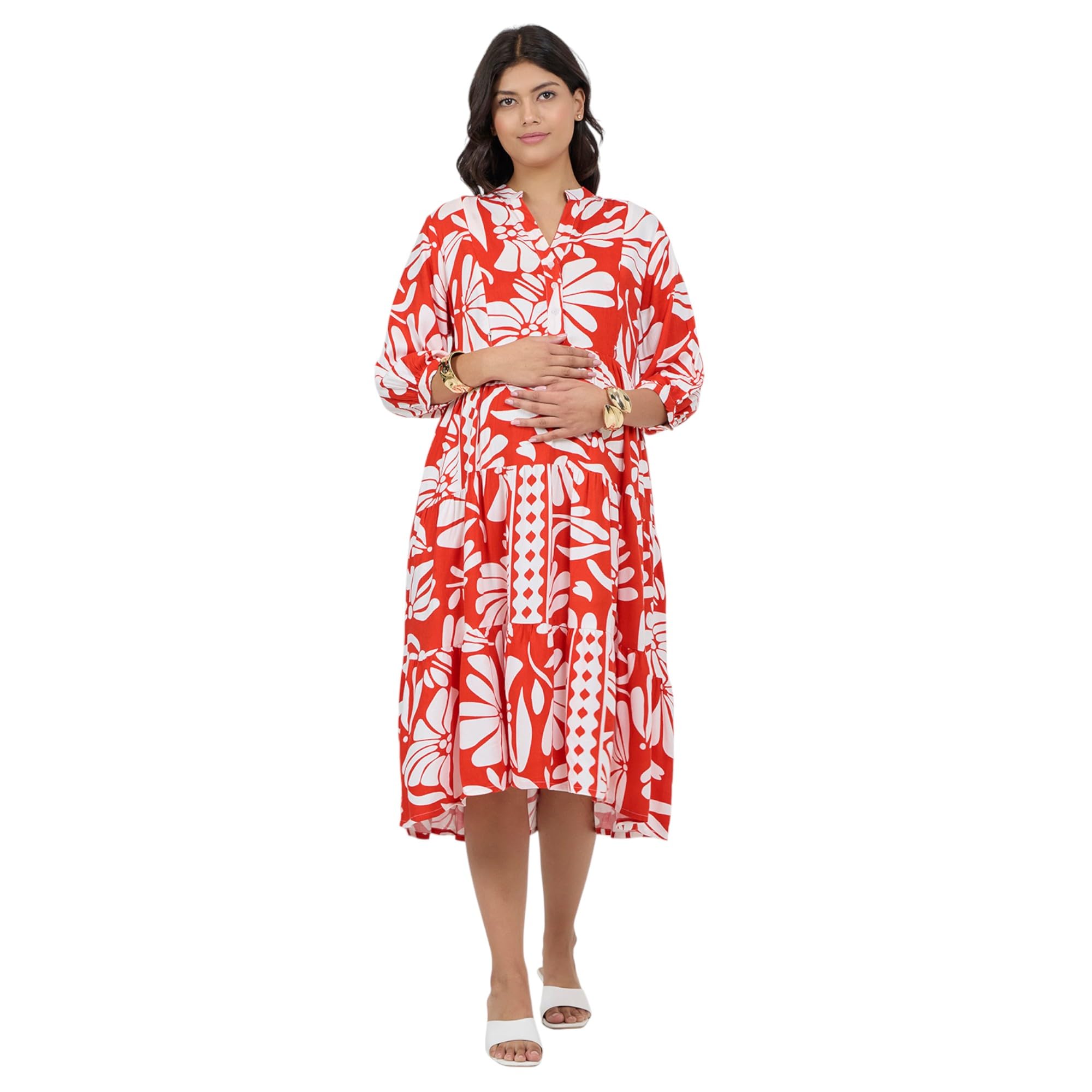 Women's Rayon Maternity Dresses | Pregnancy Feeding Nursing Dress with 14 inch Zip on Both Sides-image-8