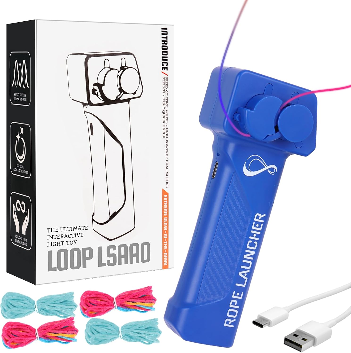 HOMQYTE String Lasso Rope Launcher Glow in The Dark Loop