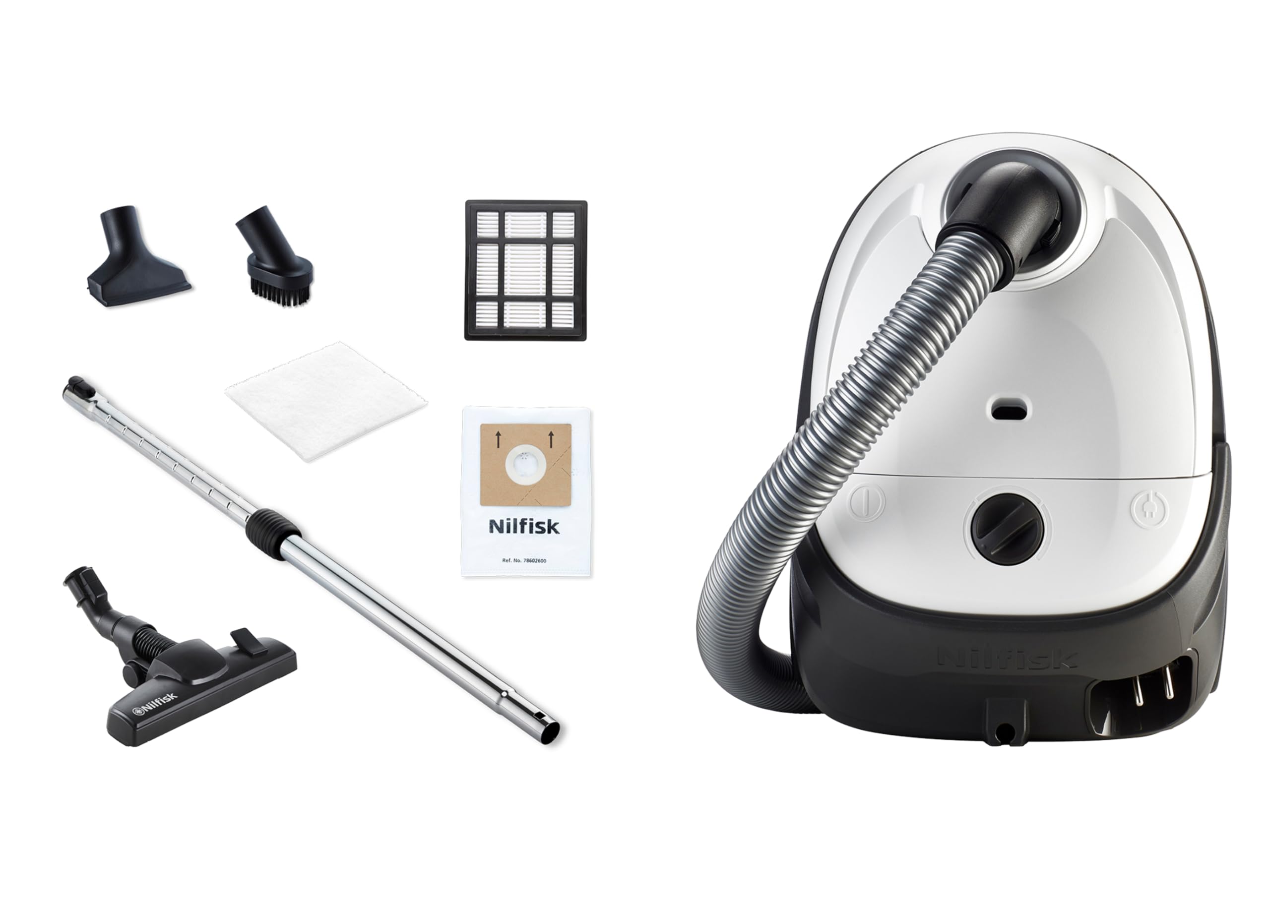 Nilfisk Aspiradora One para Suelos y Alfombras con Filtro EPA - Aspirador Potente, Compacto y Ligero - Blanca, 3L, 750W (WB10P05A)