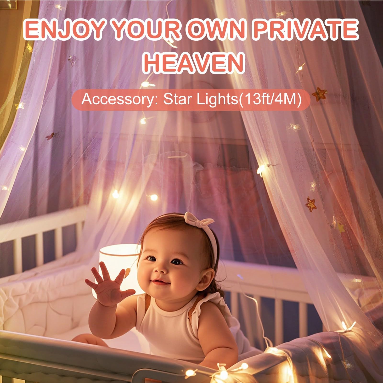 Bed Canopy for Girls with Star Lights - Gold Star Princess Bed Canopy, Mosquito Net for Bed | Canopy Bed Curtains for Kids, Toddlers, Boys & Girls | Fits Twin/Full/Queen/King Beds | Reading Nook Decor