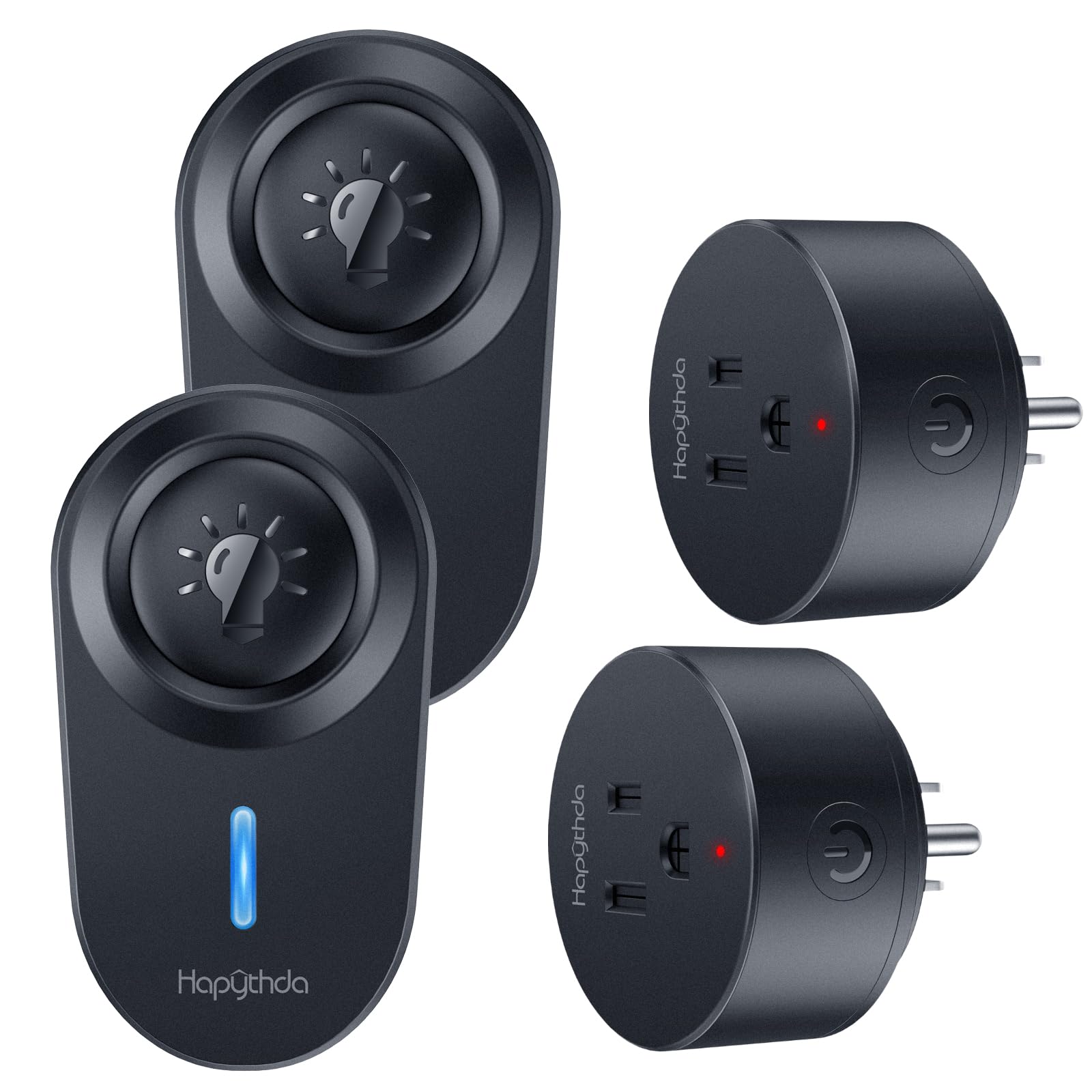 [2 Pack] HAPYTHDA Wireless Remote Control Outlet Plug, No Wiring Needed Remote Light Switches Kit, 500 Feet RF Range 15A/1500W Electrical Remote Outlet for Light, Small Electrical Appliance, Black