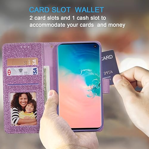 Miniatura 2 de UEEBAI Wallet Case for Samsung Galaxy S10 Plus, Premium Glitter PU Leather Phone Case Card Slots Kickstand Case Magnetic Closure Bling Handbag Case