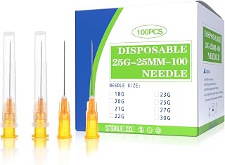 25게이지 2.5cm(1인치) 루어 락 바늘 (100팩), 멸균 일회용 주입 산업용 액세서리 바늘, 개별 포장