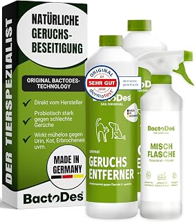 BactoDes Animal Geruchsneutralisierer 2L I Enzymreiniger mit biologischer Mikrobenkraft & Tiefenwirkung inkl. Spray-Mischflasche I Effektiver Geruchsentferner gegen Tierurin & starke Gerüche