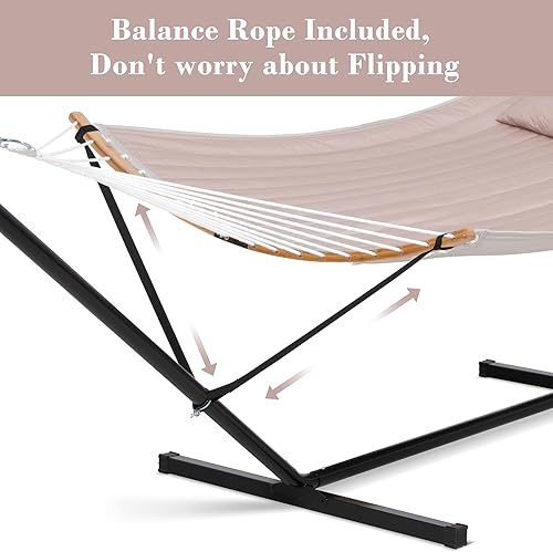 Miniatura 19 de SUNCREAT Hamaca portátil para exteriores con soporte, hamaca resistente con bolsa de transporte, almohada suave, cuerdas de equilibrio, azul oscuro