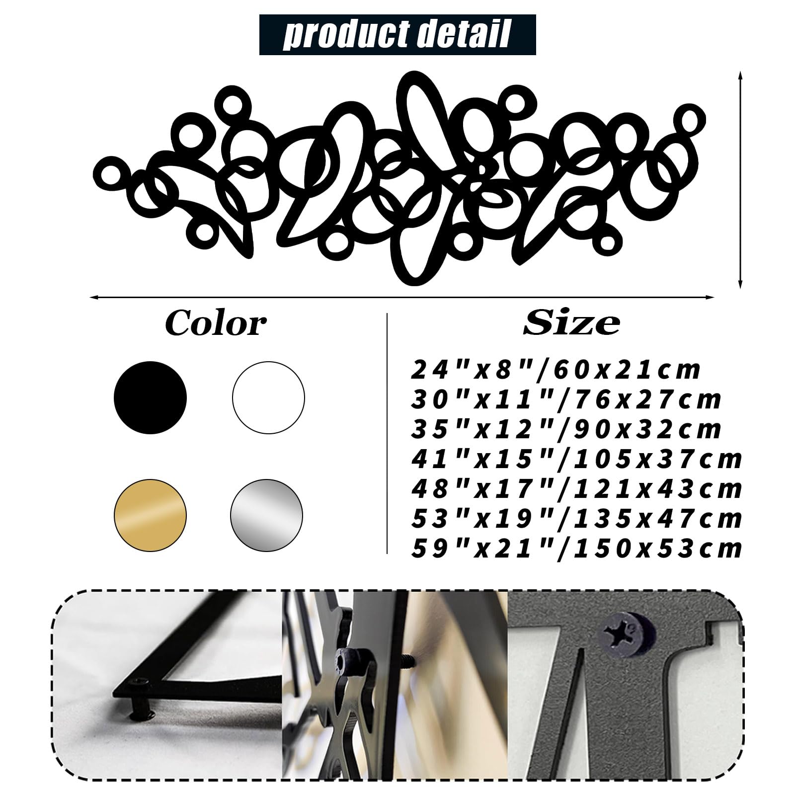 Metalowa, czarna, geometryczna dekoracja ścienna z bąbelkami, metalowa, okrągła, duża, luksusowa dekoracja ścienna, nowoczesna rzeźba z bąbelkami do salonu, sypialni i przedpokoju (biała, 53