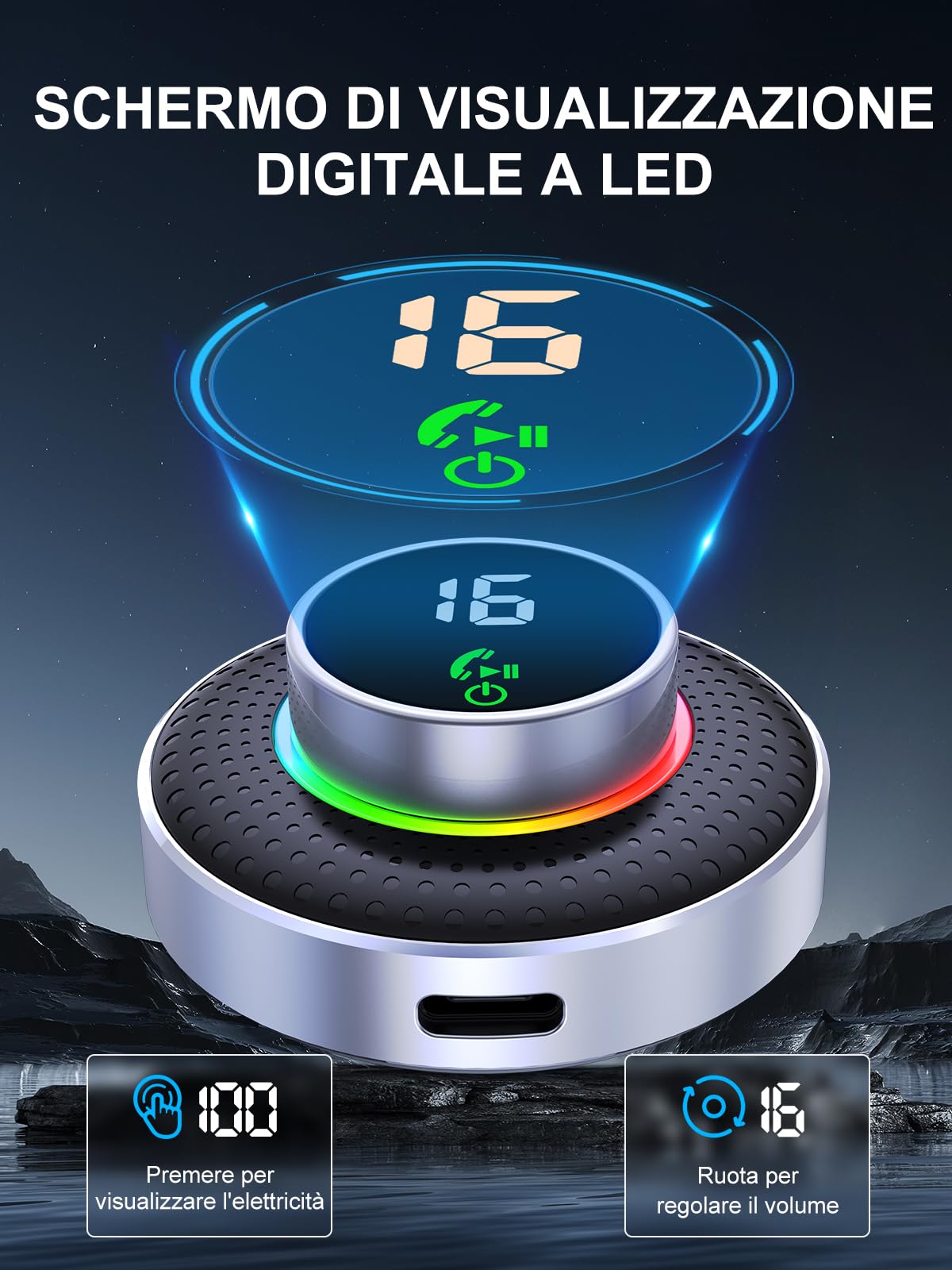 Glangeh Ricevitore Adattatore Bluetooth 5.3 Auto AUX, Pulsante Ingrandito e LED Schermo, con Jack 3,5mm, per Stereo/Altoparlante/Cuffie, HiFi, Chiamate in Vivavoce, Supporta Siri