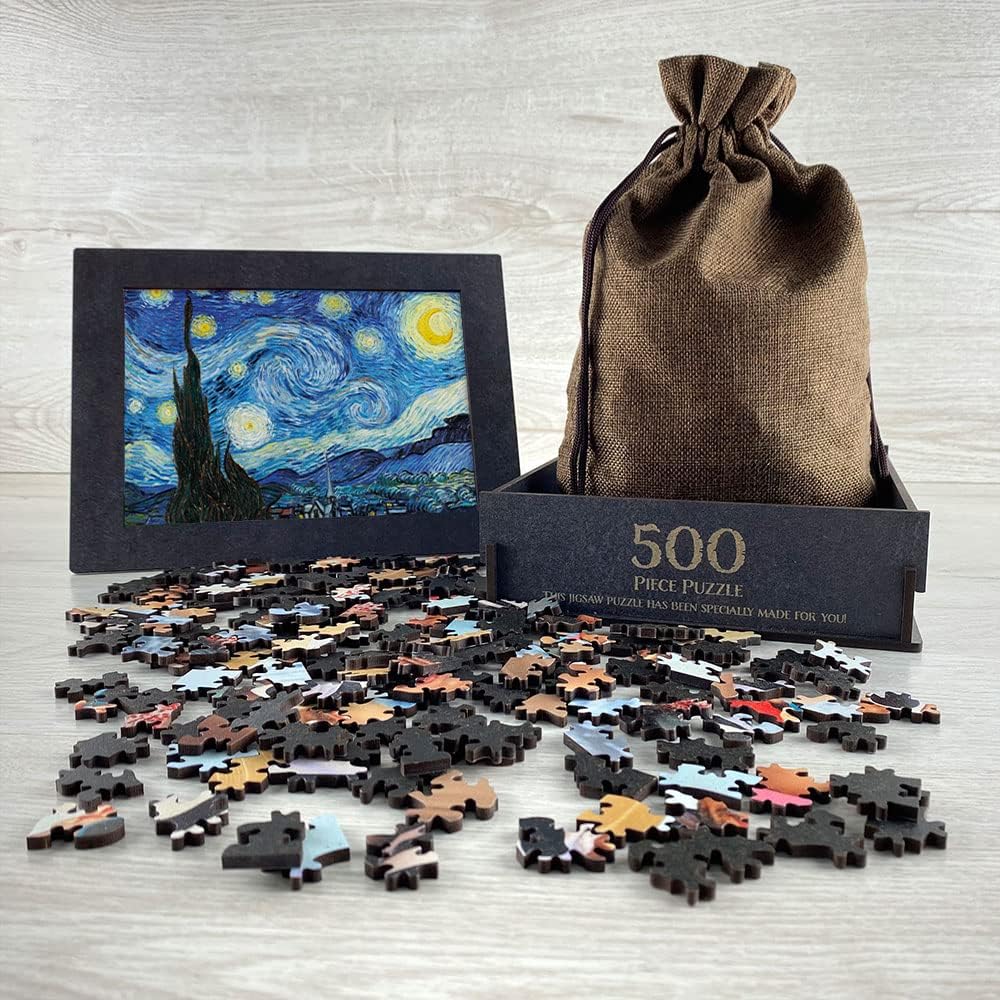 The Starry Night Wooden Puzzle by Vincent Van Gogh. Wooden Jigsaw Puzzles for Adults - 500 Pieces