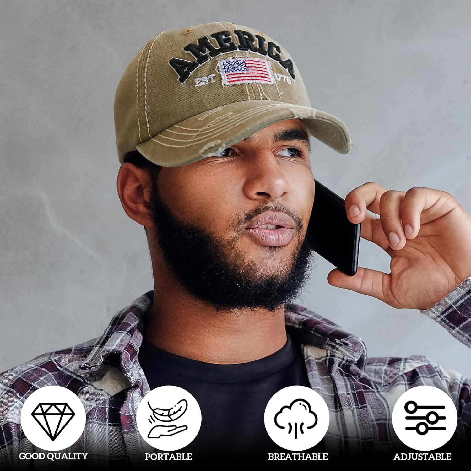 American Flag Patriotic Baseball Cap | Embroidered USA Flag 100% Cotton Adjustable Hat for Men & Women - Image 7