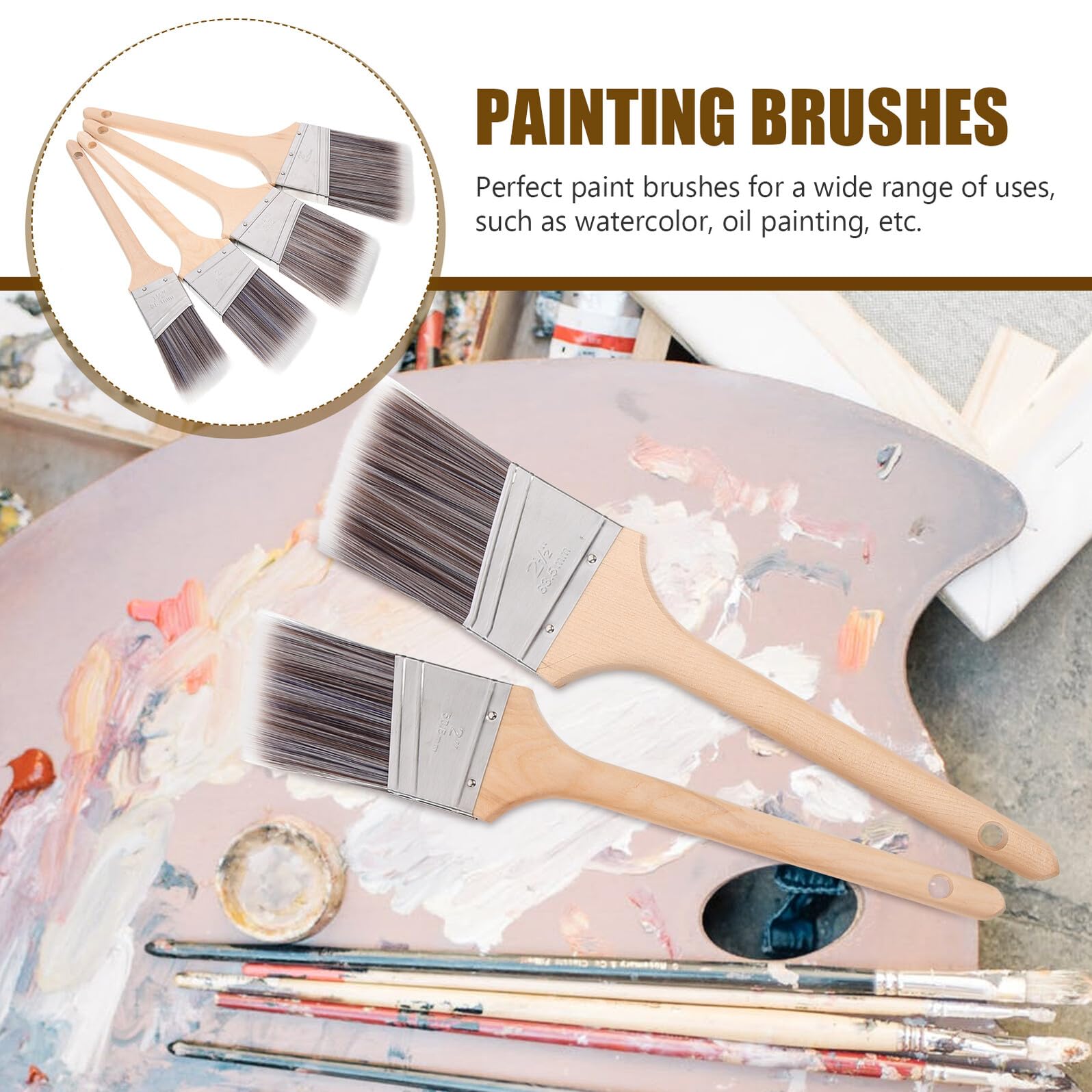 Pinselset Aquarell für Kinder und Erwachsene 4 Stück Holzgriff