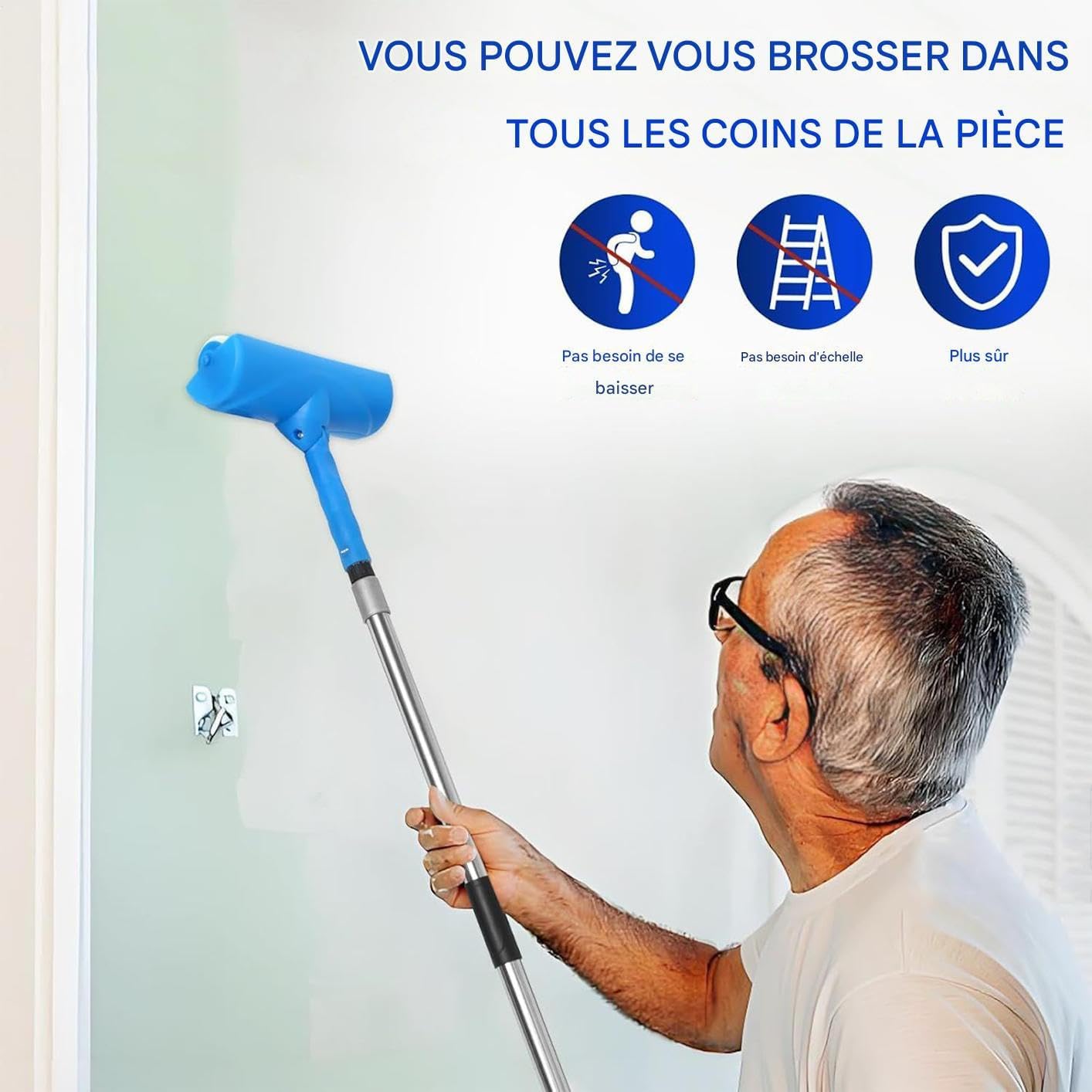 Rullo per pittura da soffitto regolabile antigoccia, 25 cm, strumento per pittura da parete per casa, cucina, bagno, soggiorno, armadio, per progetti fai da te facili