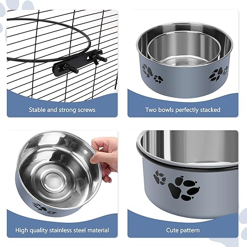 Miniatura 5 de Paquete de 2 cuencos de agua para perreras, cuenco de agua de acero inoxidable para perros sin derrames, cuencos colgantes para jaula de perrera,