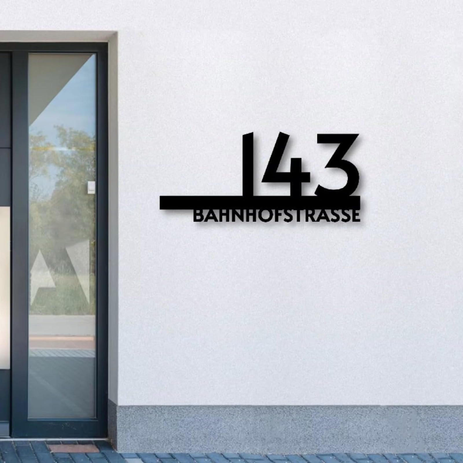 Letrero de metal moderno con el número de la casa, letrero de dirección de casa personalizado con nombre de calle (1)