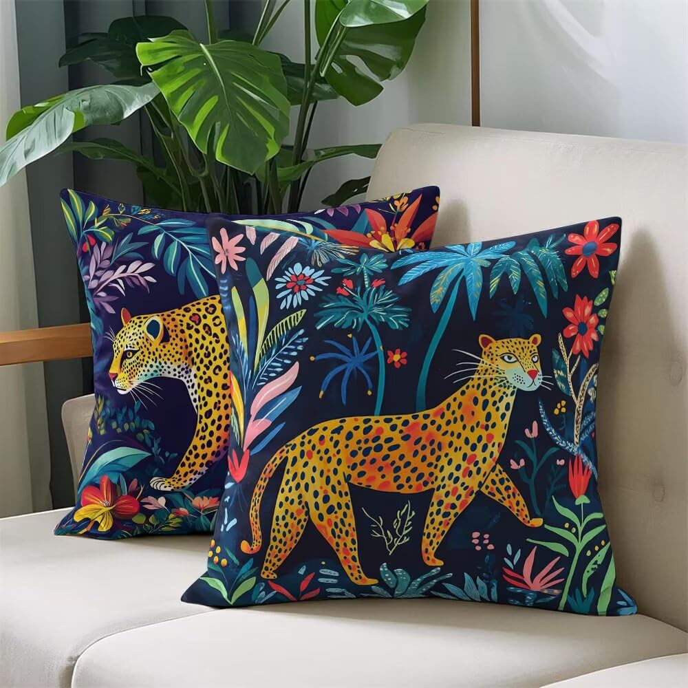 Federe Cuscini Divano 60x60 cm Federe Morbido Copricuscini Animali in Velluto, 2 Pezzi Copri Cuscini per Divano Nordico Decorativi Federa Cuscino Giungla Leopardo per Camera da Letto Soggiorno (IU33)