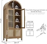 Cabinet d'affichage arqué de 71 po de hauteur, bibliothèque moderne de ferme arquée à 5 niveaux avec étagères et portes en verre, cabinet de rangement en bois pour bureau et cuisine, salon, chêne caramel