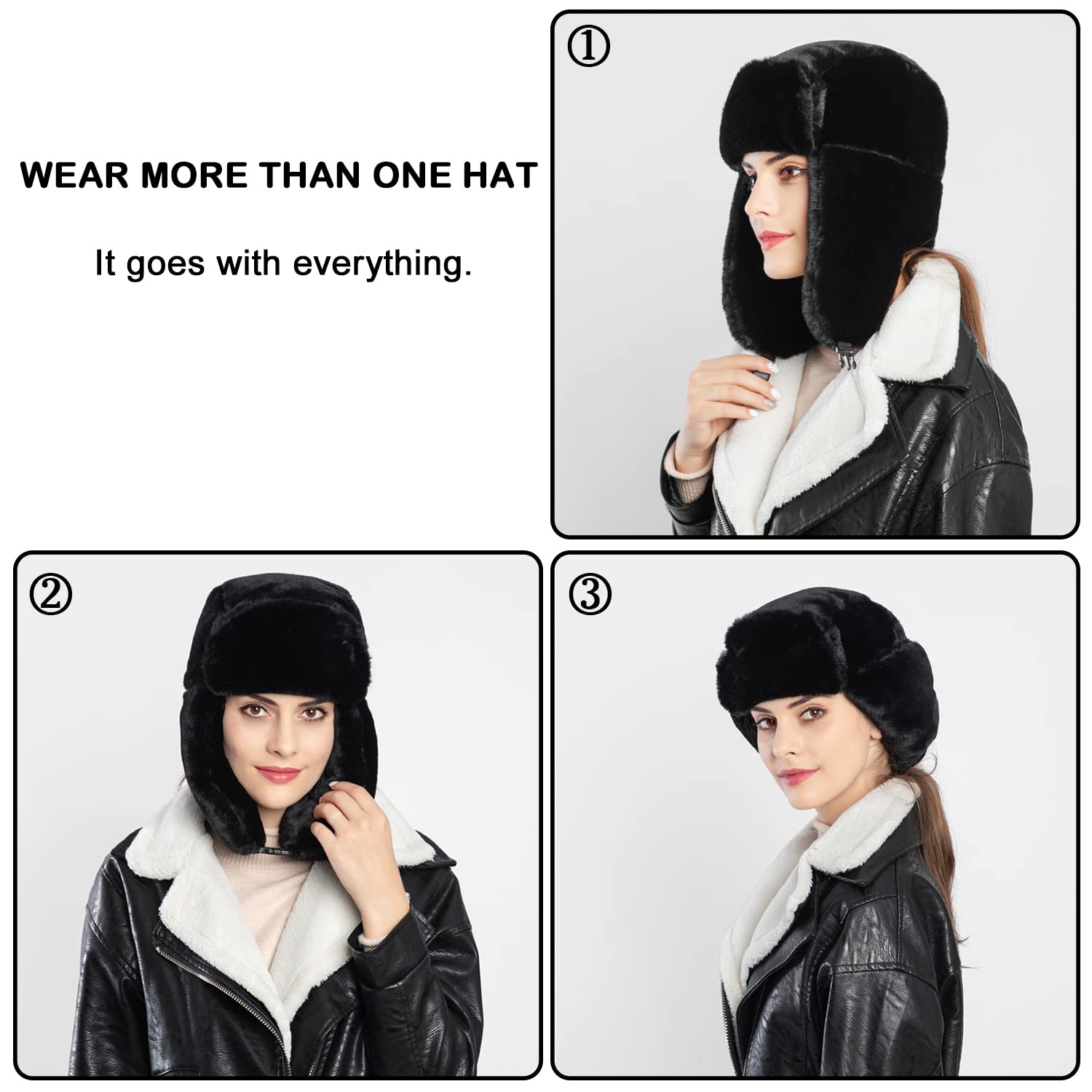 Chapka d’Hiver Chapeau de Trappeur en Fausse Fourrure Femme Chaud Bonnet Aviateur Russe Trooper Ushanka Chapeau de Bombardier avec Oreille Rabat