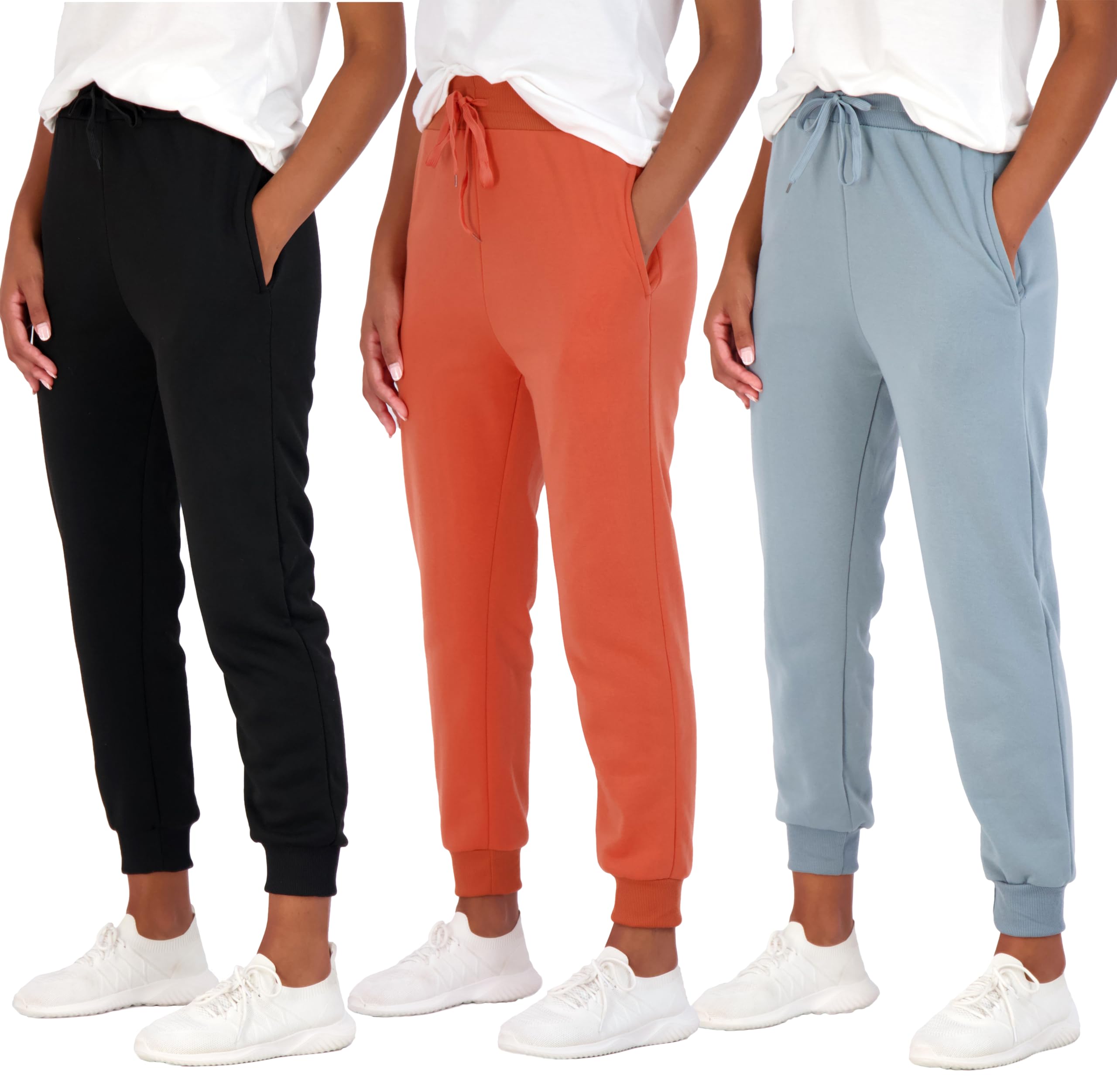 Real Essentials3 Pack: Women's Ultra-Soft & Warm Fleece Joggers Sweatpants with Pocket (Available in Plus Size)