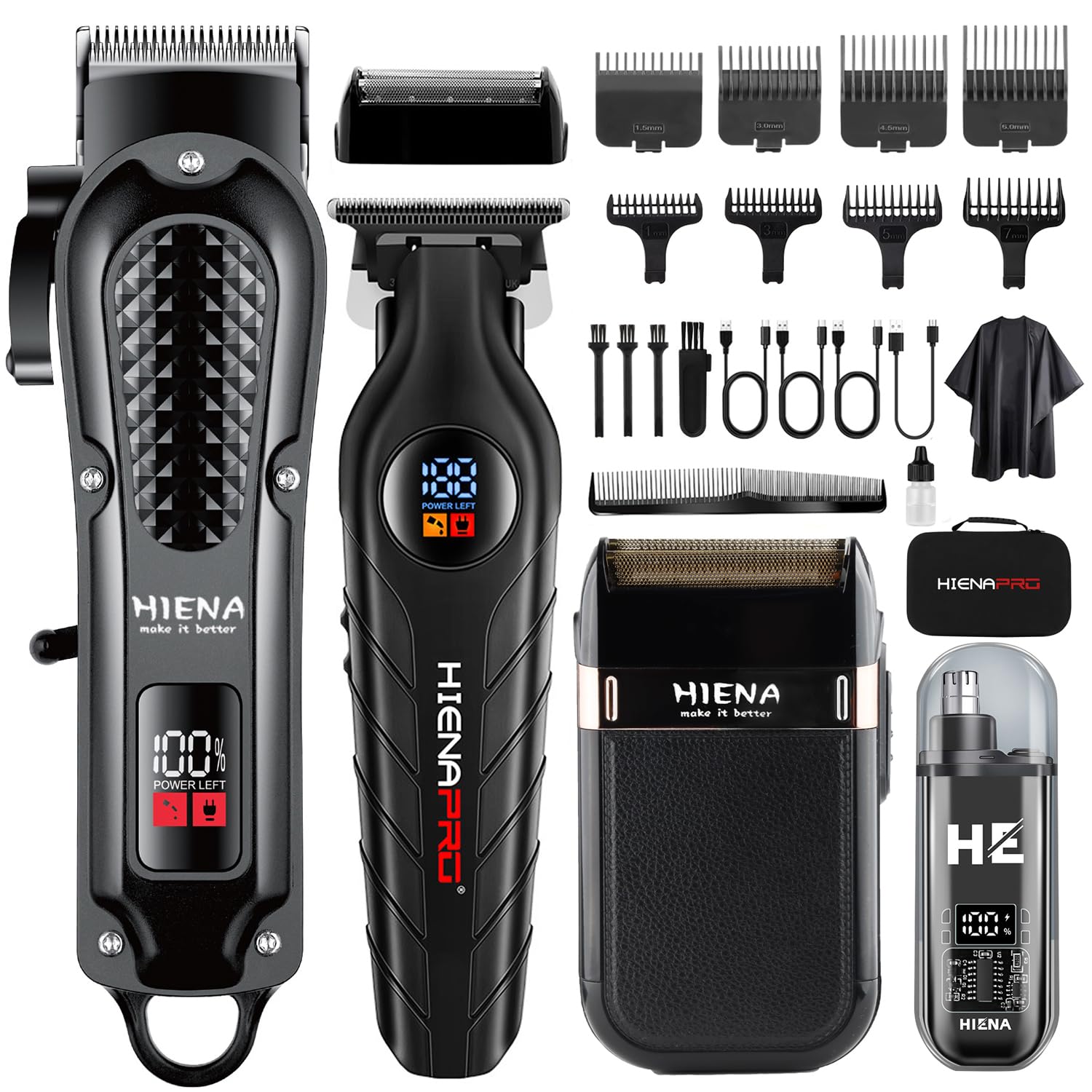 HIENA PRO Cortapelos inalámbrico para hombre, kit de peluquería | Juego de recortadora de barba, afeitadora eléctrica y recortadora de pelo de nariz, recortadora de peluquería recargable