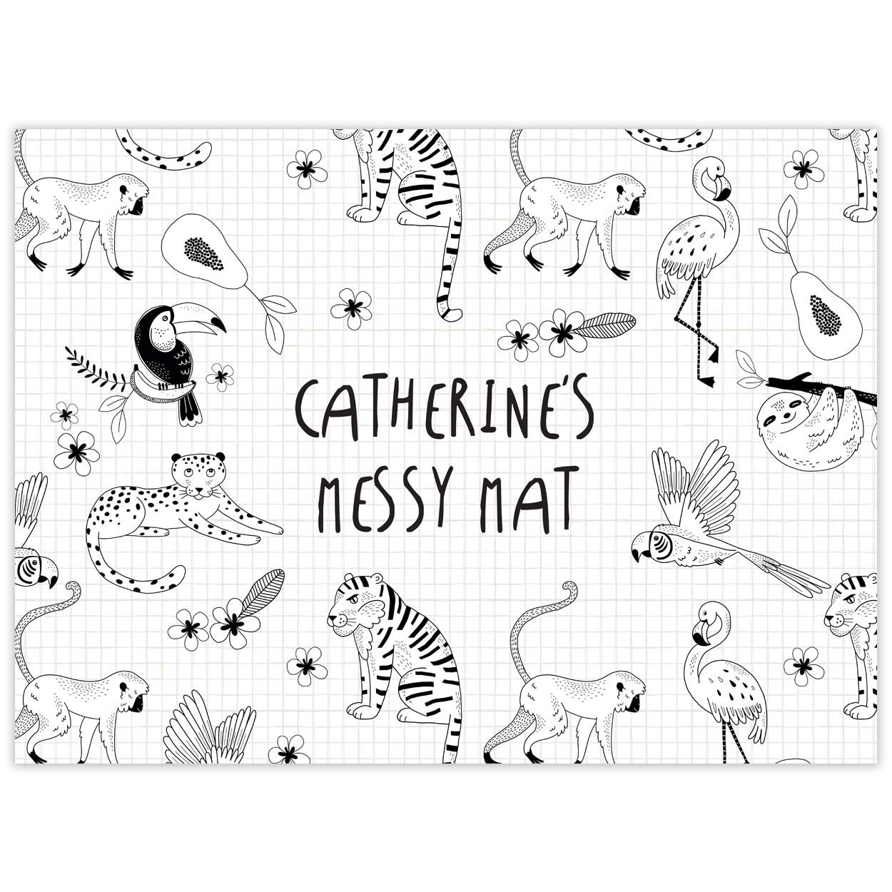 Paper Themes Play Mat for Kids - Messy Art Mat with Paint Sheet & Playdough - Black Rainforest Animals (L) 110 x 75 cm