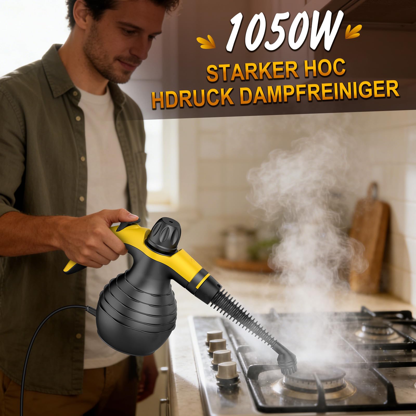 Limpiador A Vapor Portátil 1050W, Steam Cleaner De Mano Alta Presión, Calentamiento Rápido, 9 Accesorios, Sin Químicos, Para Baño, Cocina, Ventanas, Sofá, Tapicería, Juntas, Azulejos, Coche