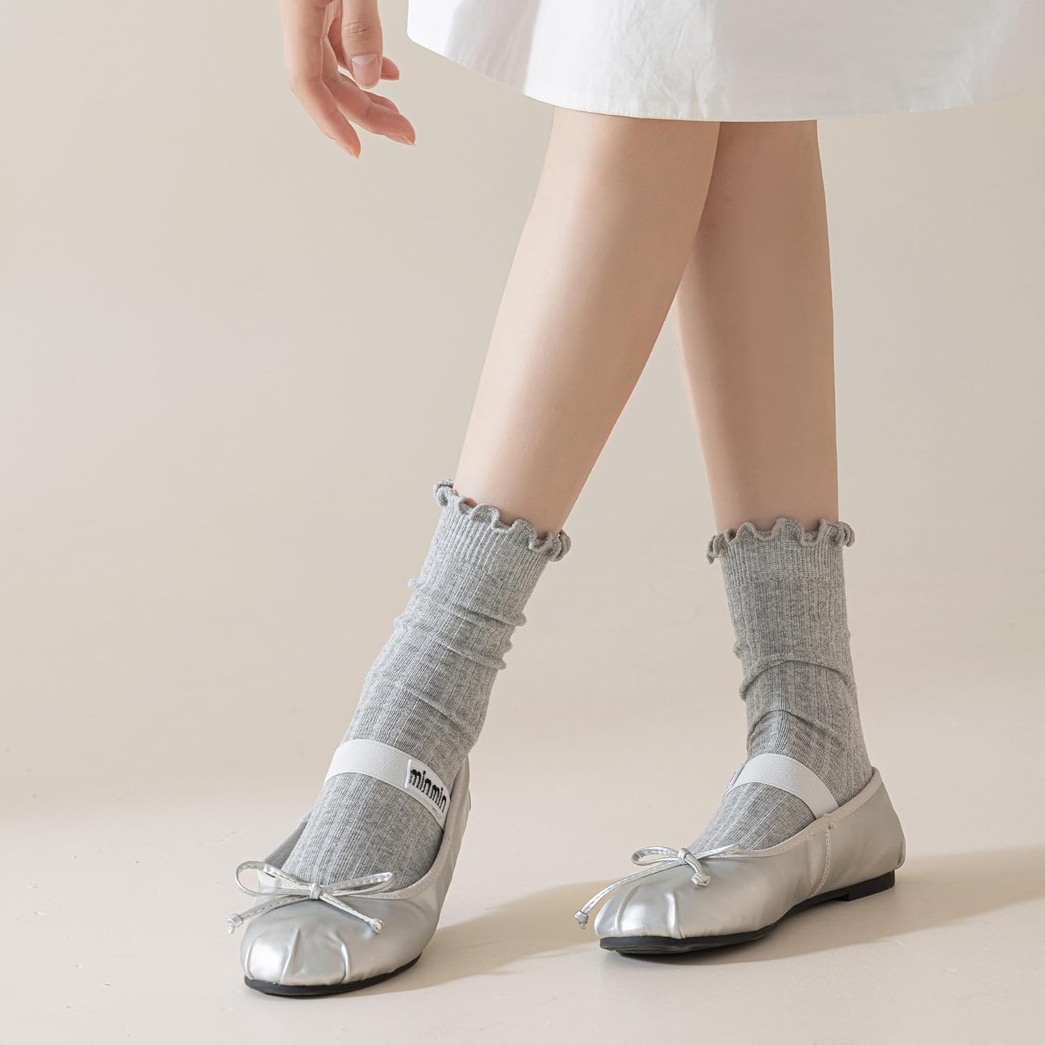 Women's Ruffle Socks - Crew Cotton Ankle Socks, Frilly, Ribbed, Ultra Soft, Lettuce Green, 6 Pack - Image 3