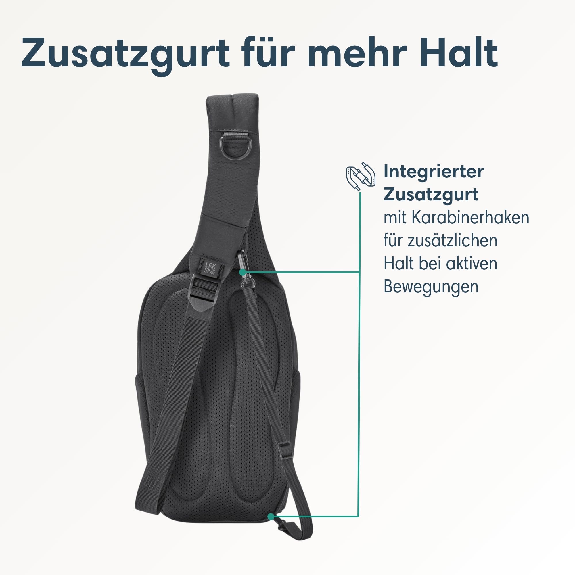 LARKSON Sling Bag Herren & Damen Schwarz - Klint - Funktionale Crossbody Schultertasche für Wandern Outdoor Fahrrad - 4 Liter Volumen - Wasserabweisend & Wasserfester Reißverschluss