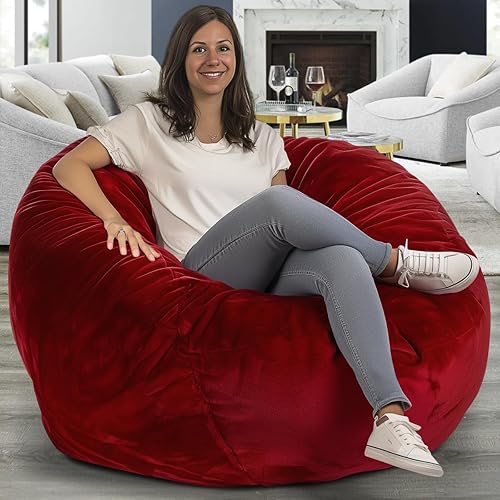 Miniatura 2 de Ultimate Sack 4000 Silla Puf de 4 Pies, Funda de Gamuza Roja – Tumbona de Espuma de Gran Tamaño, Asiento de Suelo, Sofá Pequeño, o Sofá Cama para
