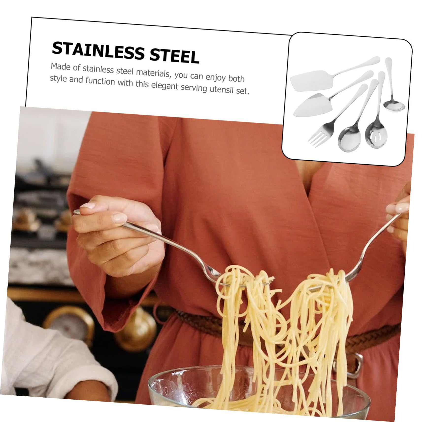 SHINEOFI 6 piezas Cubiertos de Acero Inoxidable Cubiertos Portátiles para Servir Buffet Utensilios para Fiestas y Hogar Incluye Tenedor Cuchara y Cucharón Fáciles de Limpiar y para Uso