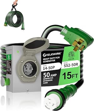 50 Amp 15FT Generator Cord and Pre-Drilled Power Inlet Box, NEMA 14-50P to SS2-50R Generator Cord Kit, 6/3+8/1 AWG STW Twist Lock Connector, 125/250V 12500W, ETL Listed, Ready for Emergency Use