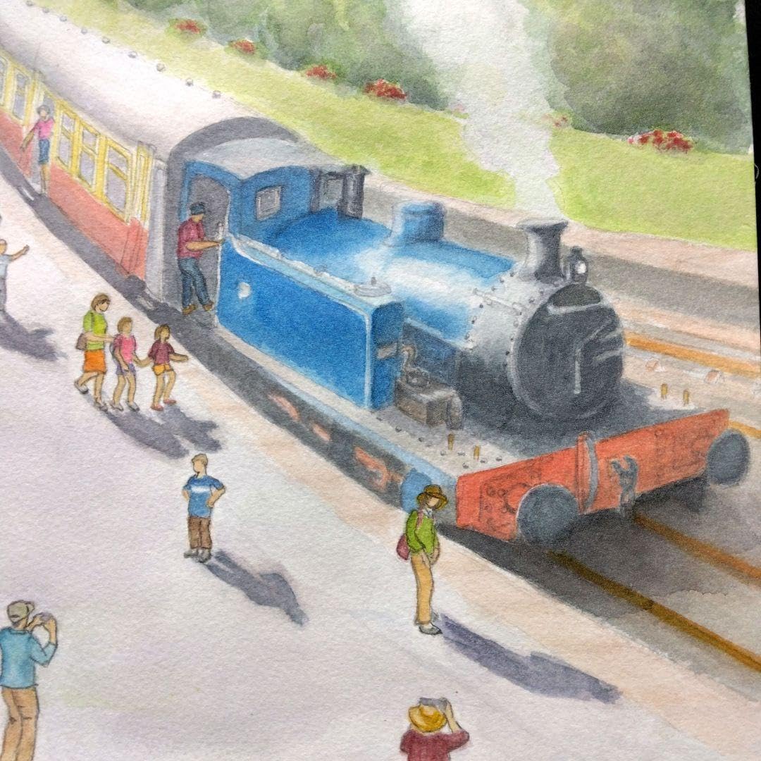 Amazon.co.jp: 水彩画原画透明水彩イギリス湖水地方汽関車トーマス 