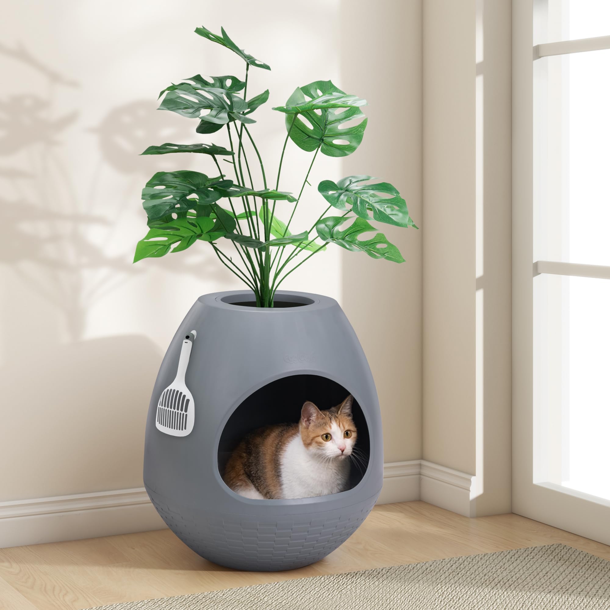 Arenero para gatos como maceta, caja de arena multifuncional con tapa y planta, arenero para gatos oculto, ideal para la mayoría de los gatos, la elección ideal para apartamentos y oficinas (gris)