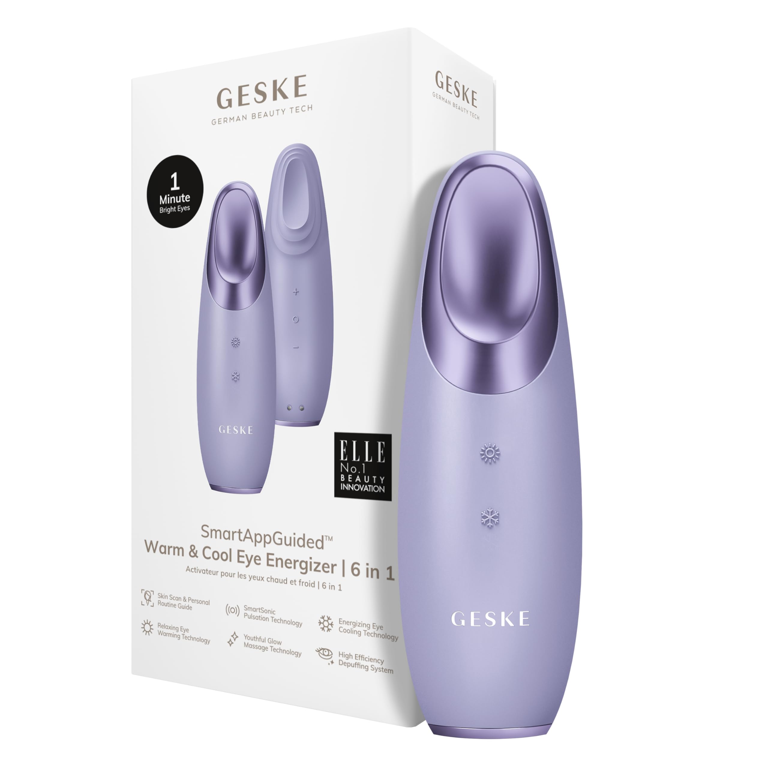 GESKE SmartAppGuided™ Warm & Cool Eye Energizer | 6 in 1 | Heated eye massager | Combat dark circles & under-eye bags | Refresh droopy eyelids | Anti-stress & relaxation | Sonic massaging