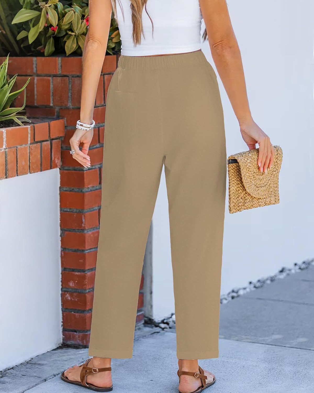 Women Linen Pants Capri Pants Petite Loose Fit Elastic Drawstring Pajama Summer Beach Vacation Pants for Women - Image 6