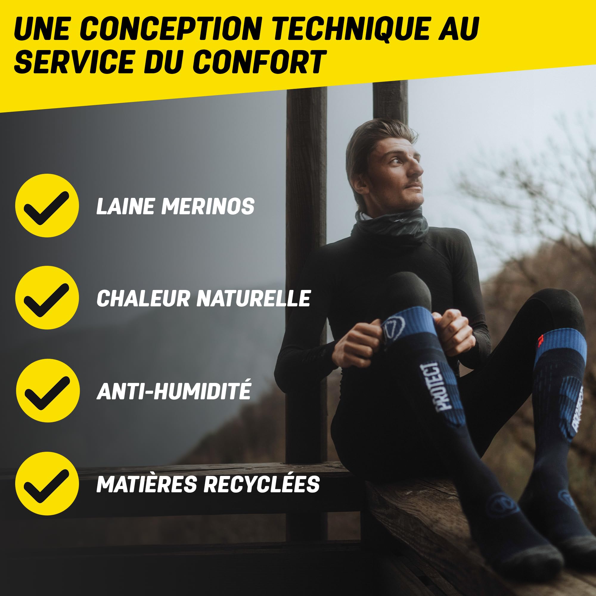 Sidas Chaussettes de ski unisexes en laine mérinos pour temps froid Protection tibia Volume moyen