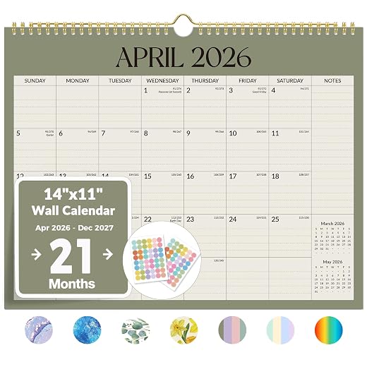Calendar 2026-2027, Forvencer Wall Calendar from Jun 2026 to Dec 2027, 14" x 11" Large Monthly Planner Calendars with Notes Section & Cute Stickers, Ruled Block, Spiral Binding Hanging for Home Office