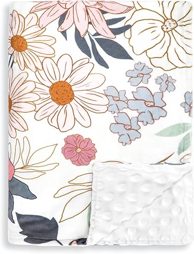 Miniatura 1 de Mantas de bebé, manta de visón de flores para niñas, respaldo punteado, doble capa, manta de recepción de cuna, para guardería, cochecito, cama de