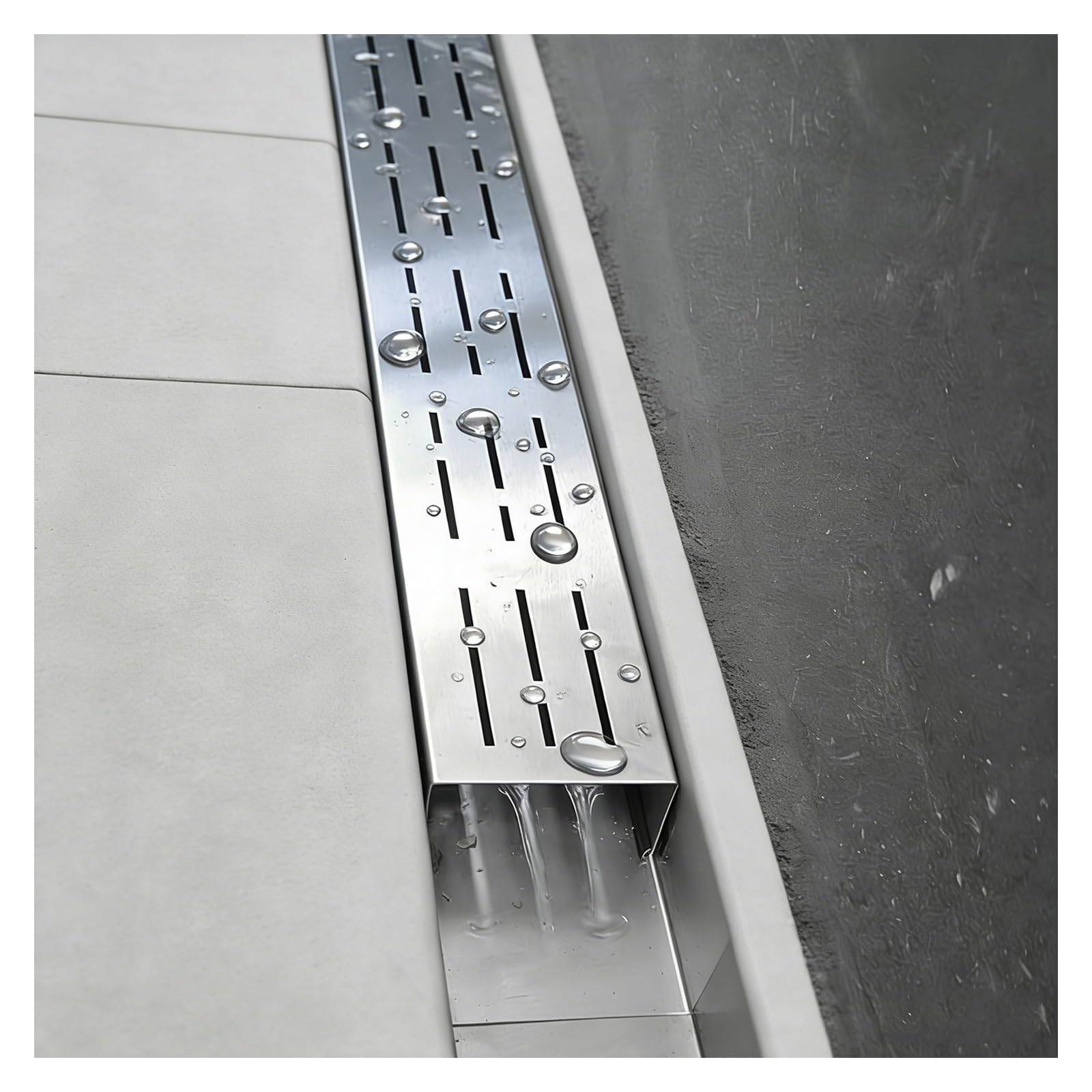 GLDYTVF Outdoor Pool Deck Drain Channel Kit Stainless Steel Linear Trench Drain with Grate Narrow Gutter Strainer for Garden Patio Balcony (H5*W5CM/H1.97*W1.97IN)