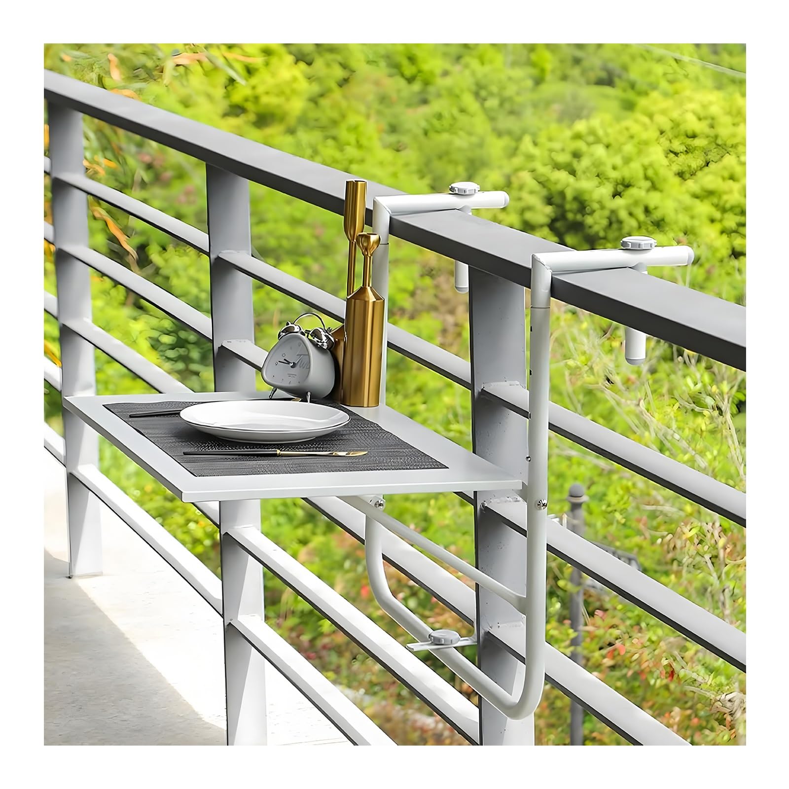 Table de Balcon Suspendue,Table Pliante avec Hauteur RéGlable, Table Rabattable métal, Table Pliante multifonctionnelle de Loisirs，Idéal for Lire ou Boire du café(White)