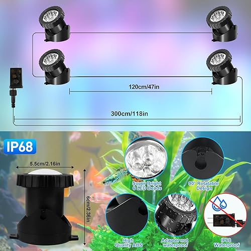 Miniatura 2 de T-SUNUS Luces LED que cambian de color, control de aplicación Bluetooth, IP68, impermeables, 4 en 1, luces sumergibles RGB para paisaje,