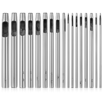 17 PCS Leather Hole Punch, 0.5-7mm Hollow Punch Set Metal Round Leather Punches, Belt Hole Puncher for Belts, Watch Band, Paper, Plastic