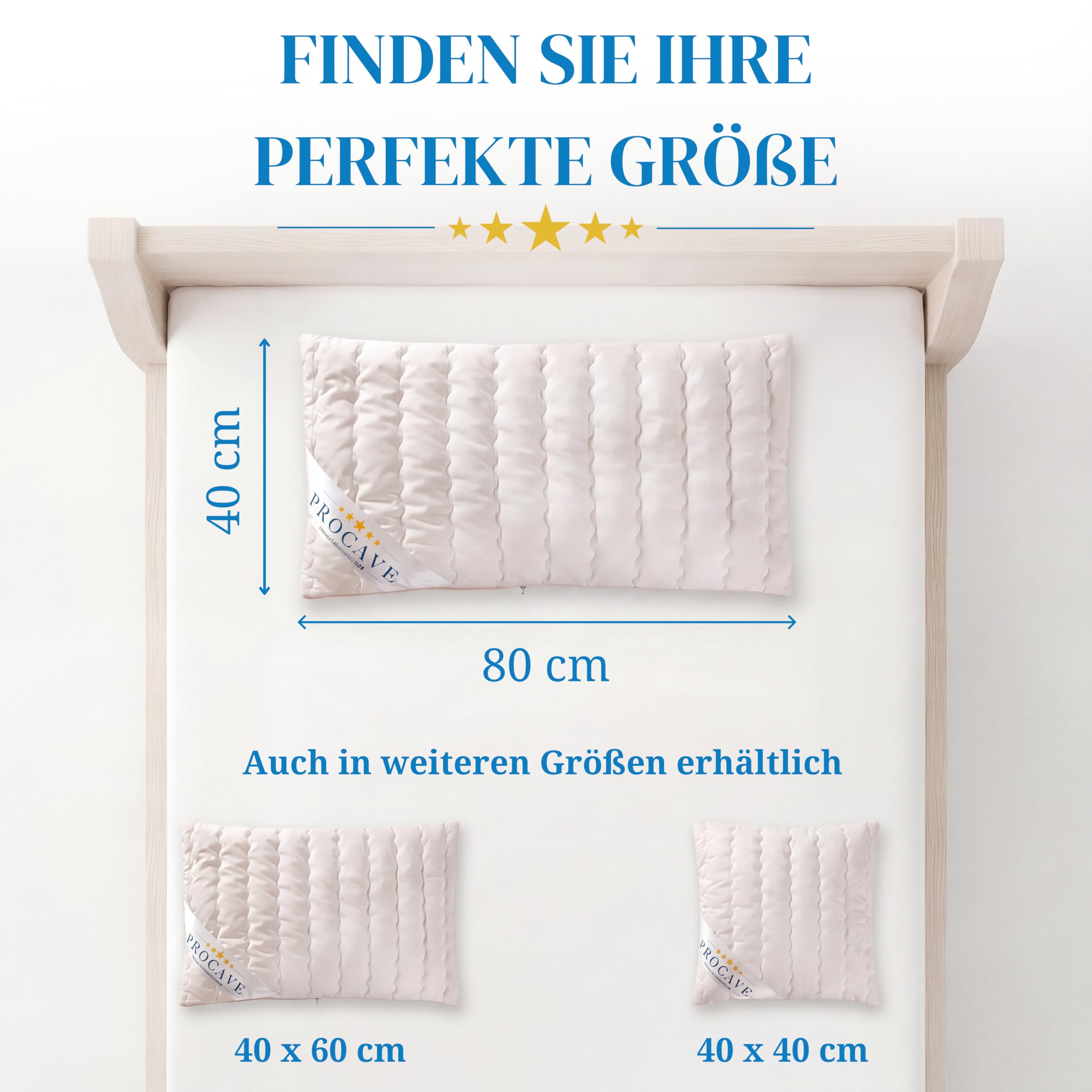 PROCAVE Dinkelkissen 40x80cm, Made in Germany, atmungsaktives Kissen mit Dinkel-Spelz, Körner-Kopf-Kissen mit waschbarem Bezug aus Baumwolle