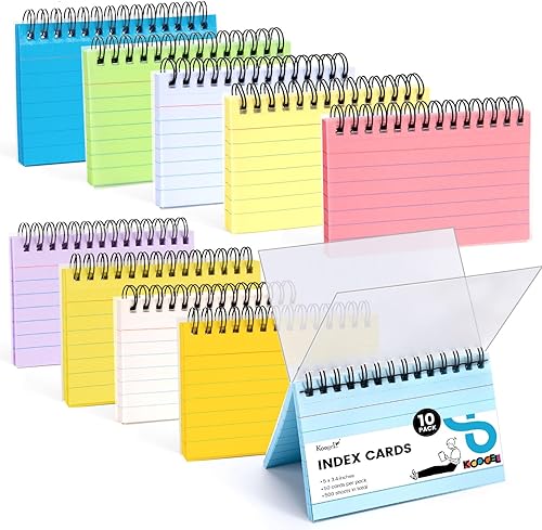 Miniatura 7 de Koogel 500 tarjetas de índice multicolor, tarjetas flash rayadas con doble tapa, papel de notas de revisión de registro con espiral de 5 x 3