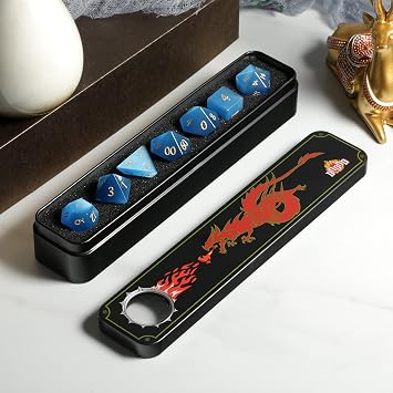 DNDND Gemstone Dice Set 7 PCS Aquamarine Dice with Gift Case for DND Dungeons and Dragon Tabletop Game (Blue Cat's Eye)