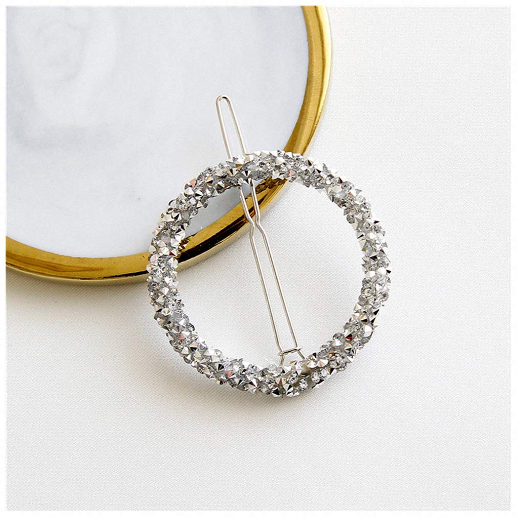 Giwotu1 pc Crystal Rhinestones Hairpin Star Triangle Round Shape Women Hair Clips Barrettes Hair Accessories Round Silver