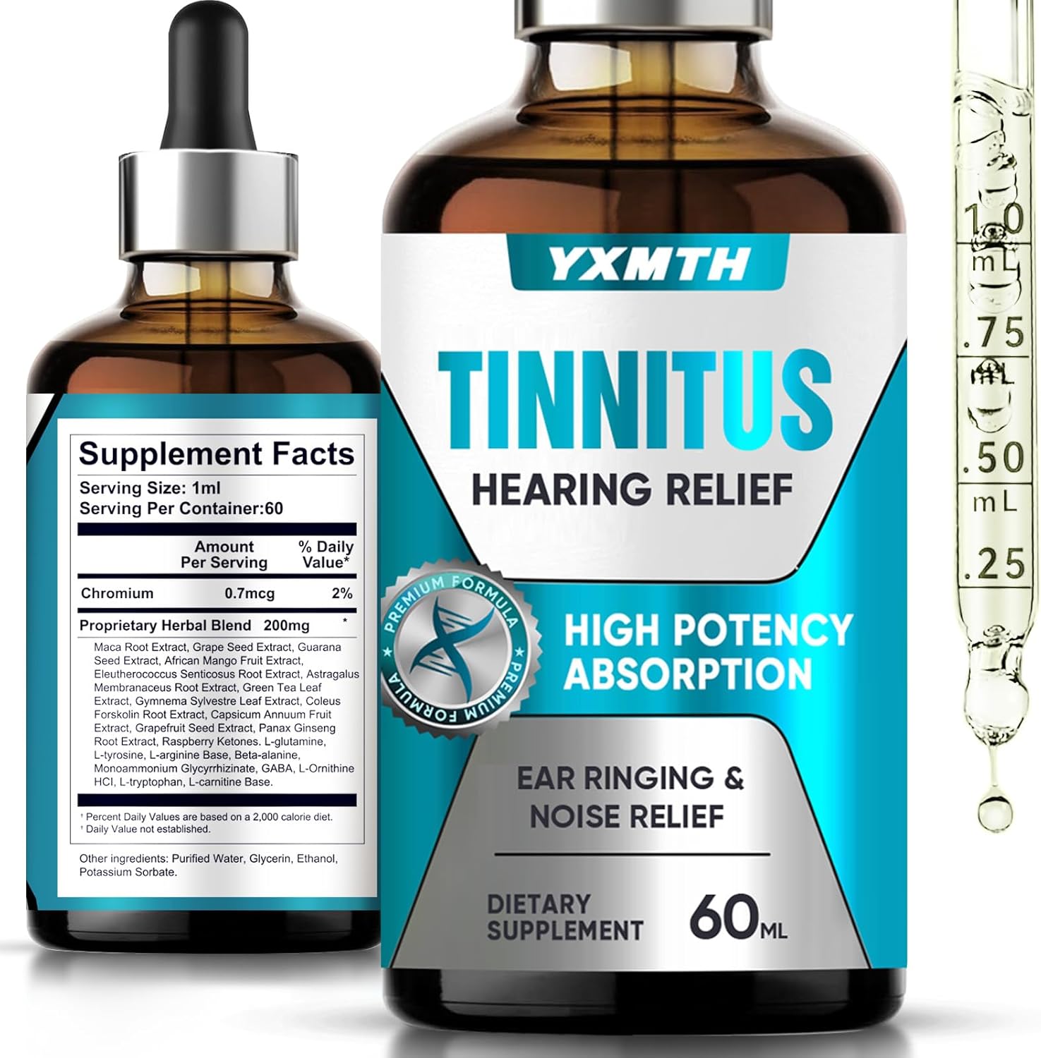 Tinnitus Relief for Ringing Ears, Natural Ear Ringing Relief for Clogged Ears, Natural Tinnitus Treatment for Ear Ringing Relief, Effectively Reduce Ear Noise & Promote Healthy Hearing, 60 ml
