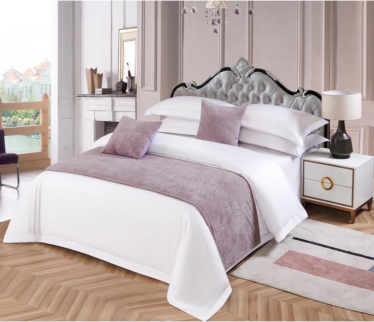 Solid Waterproof Bed Runner Decorative Bedding Scarf as Bed Cover for Hotel Guest Room Bedroom Protection (Mauve,Twin 26" × 71")