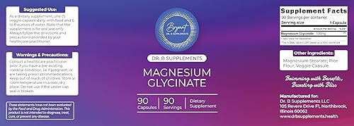 Miniatura 4 de Encapsulación Magnesio (glicinato) 120 mg - Suplemento para apoyar el alivio del estrés, el sueño, la salud del corazón, los nervios, los músculos y