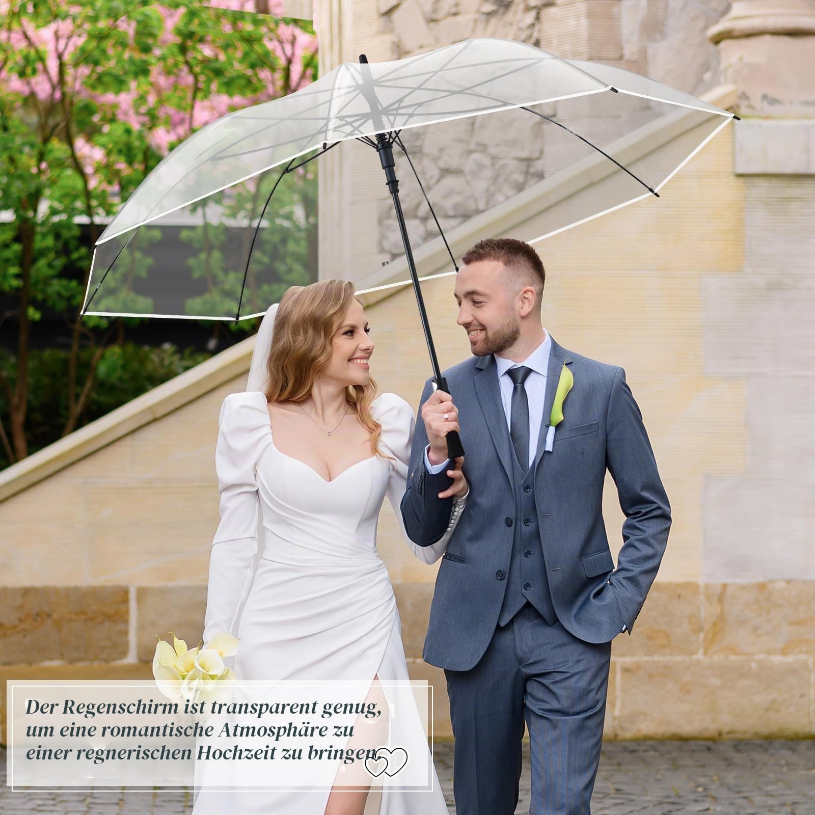 Weewooday 2 Durchsichtige Regenschirme XXL Große Regenschirme Automatik Schirm mit Druckknopf Elegante Stockschirme Winddicht Wasserdicht Regenschirm Hochzeitsschirm Partnerschirm Golfschirm