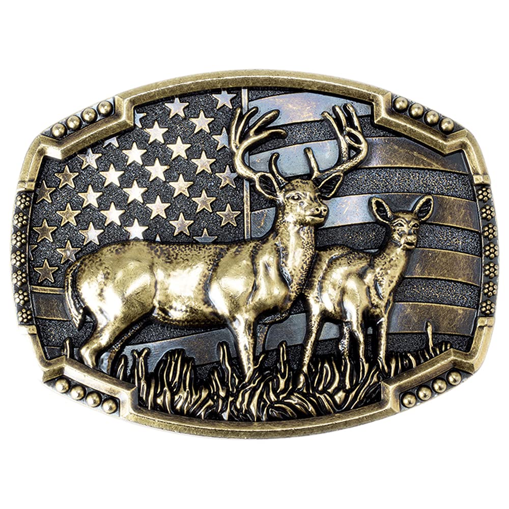 CL&amp;J BB® Deer Belt Buckle Animals Western Cowboy Native American Motorcyclist (DER8G)